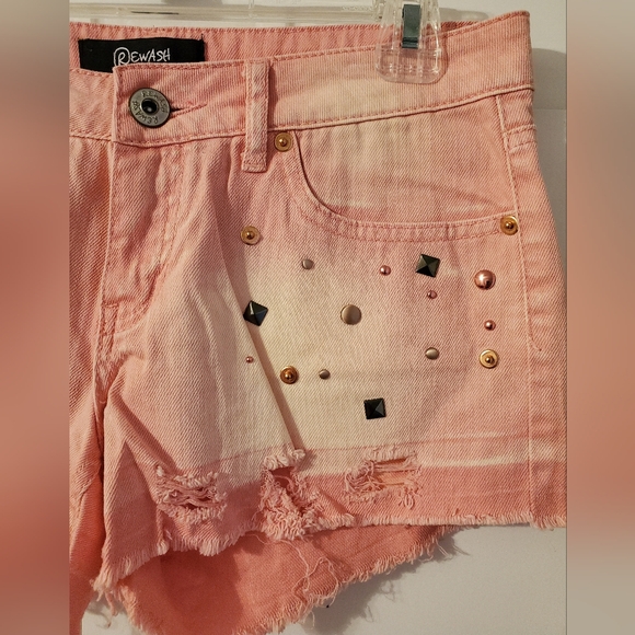 Women's Rewash Pink Acid Wash Studded Denim Shorts - Picture 2 of 8